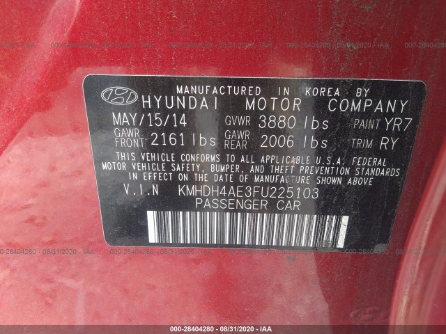 Photo 8 VIN: KMHDH4AE3FU225103 - HYUNDAI ELANTRA 