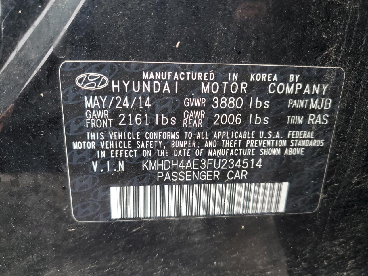 Photo 11 VIN: KMHDH4AE3FU234514 - HYUNDAI ELANTRA 