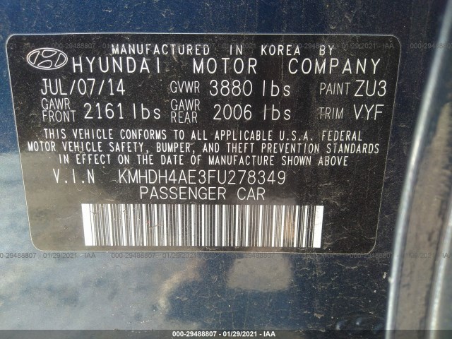 Photo 8 VIN: KMHDH4AE3FU278349 - HYUNDAI ELANTRA 