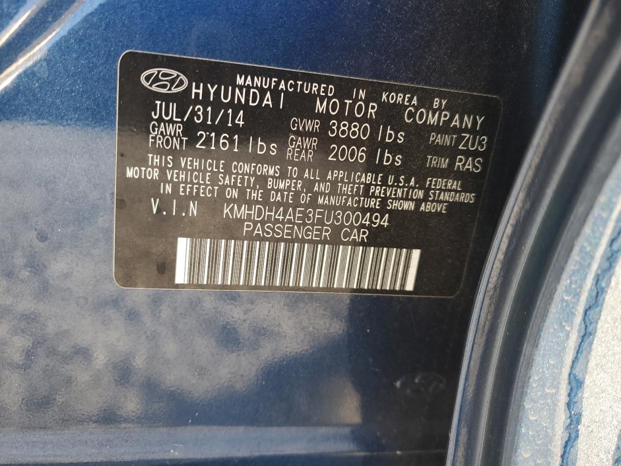 Photo 11 VIN: KMHDH4AE3FU300494 - HYUNDAI ELANTRA 