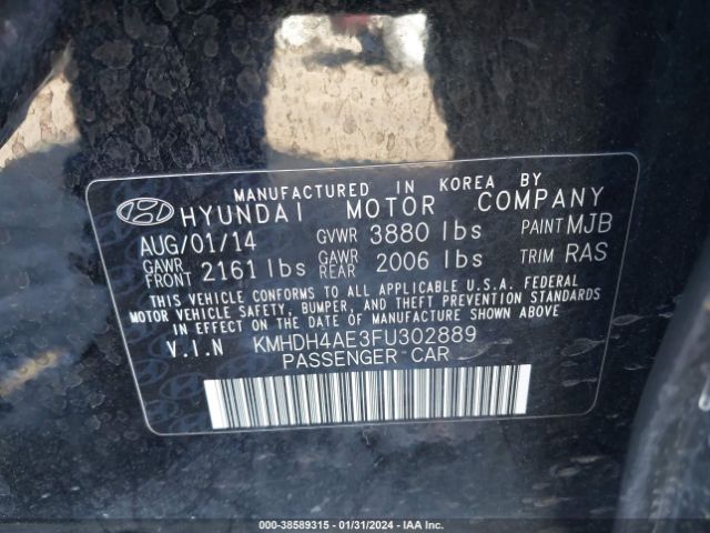 Photo 8 VIN: KMHDH4AE3FU302889 - HYUNDAI ELANTRA SE 