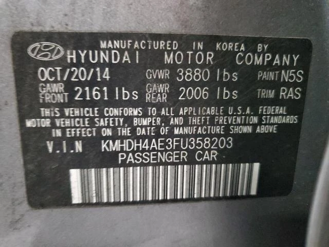 Photo 12 VIN: KMHDH4AE3FU358203 - HYUNDAI ELANTRA SE 