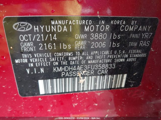 Photo 8 VIN: KMHDH4AE3FU358833 - HYUNDAI ELANTRA 