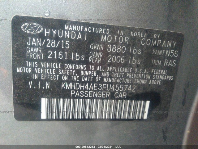 Photo 8 VIN: KMHDH4AE3FU455742 - HYUNDAI ELANTRA 