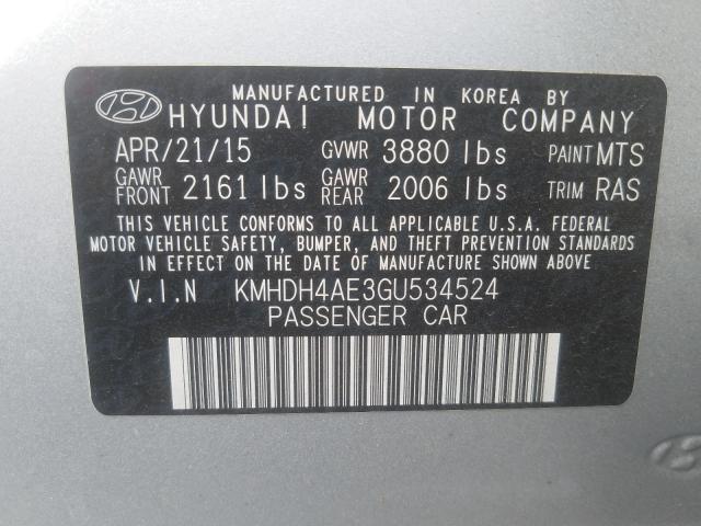 Photo 9 VIN: KMHDH4AE3GU534524 - HYUNDAI ELANTRA SE 