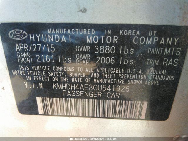 Photo 8 VIN: KMHDH4AE3GU541926 - HYUNDAI ELANTRA 