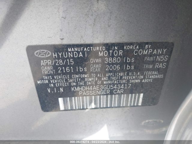 Photo 8 VIN: KMHDH4AE3GU543417 - HYUNDAI ELANTRA 