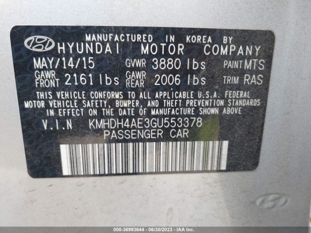 Photo 8 VIN: KMHDH4AE3GU553378 - HYUNDAI ELANTRA 