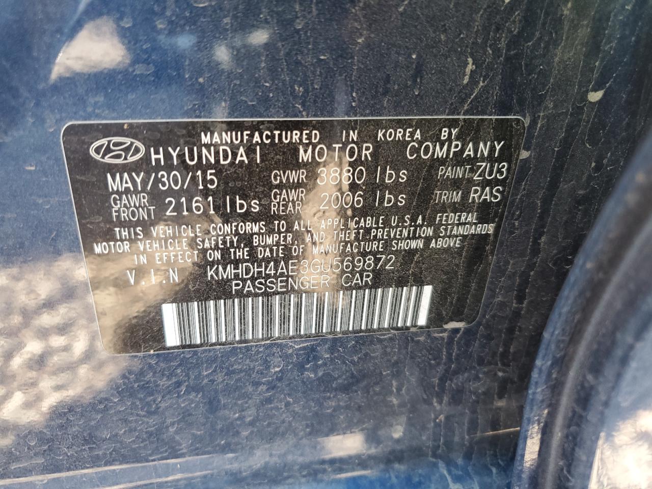 Photo 11 VIN: KMHDH4AE3GU569872 - HYUNDAI ELANTRA 