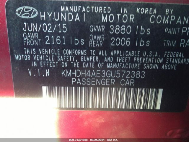 Photo 8 VIN: KMHDH4AE3GU572383 - HYUNDAI ELANTRA 