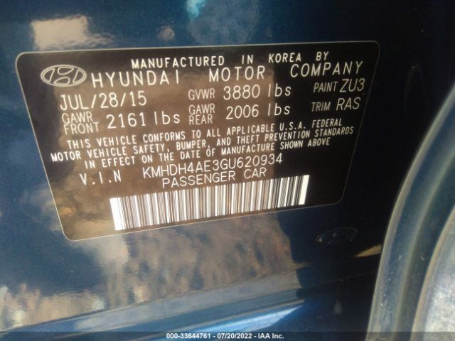 Photo 8 VIN: KMHDH4AE3GU620934 - HYUNDAI ELANTRA 