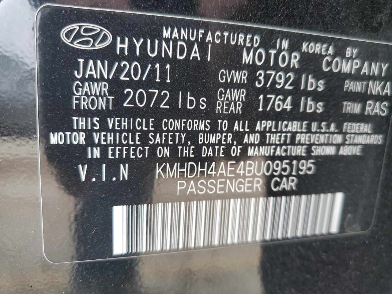 Photo 11 VIN: KMHDH4AE4BU095195 - HYUNDAI ELANTRA 