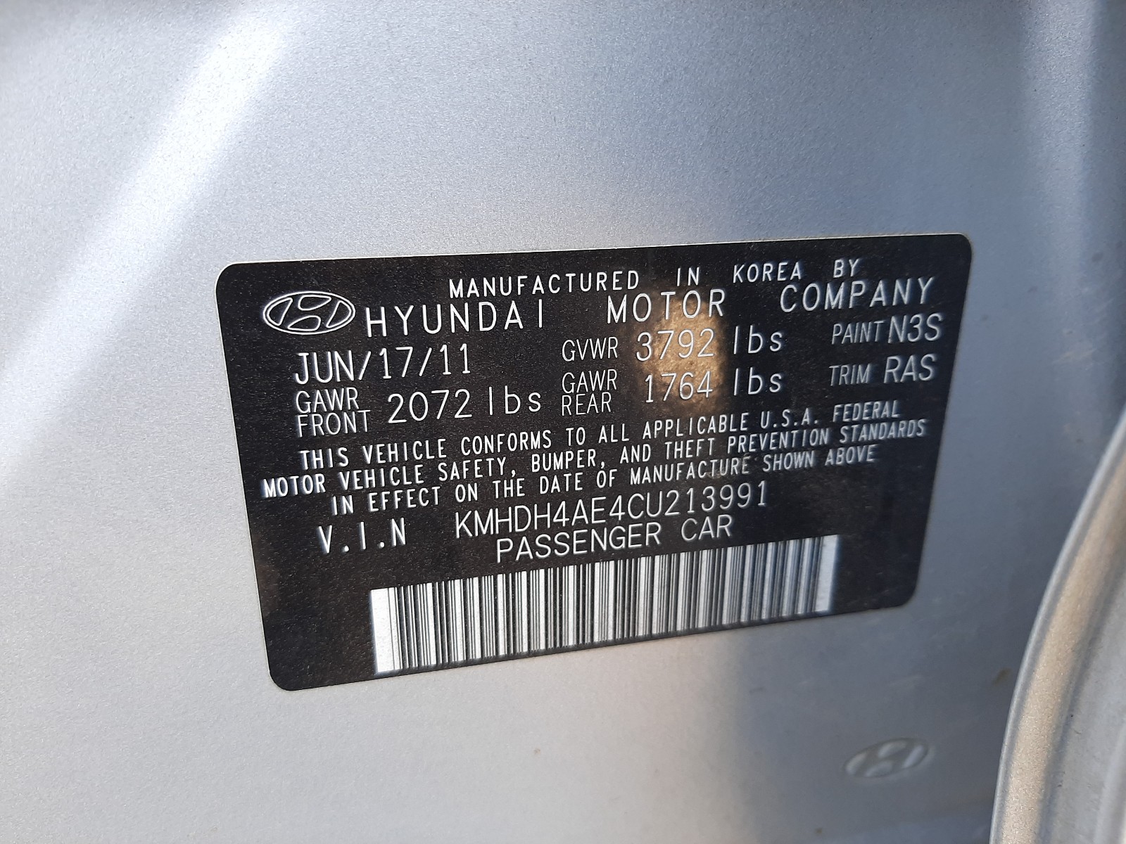 Photo 9 VIN: KMHDH4AE4CU213991 - HYUNDAI ELANTRA GL 