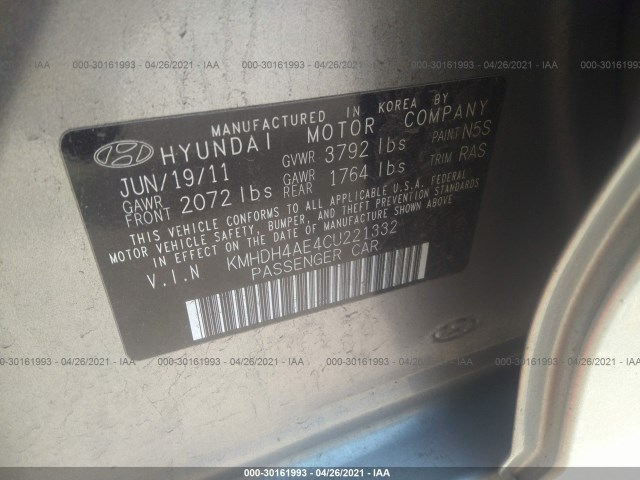 Photo 8 VIN: KMHDH4AE4CU221332 - HYUNDAI ELANTRA 