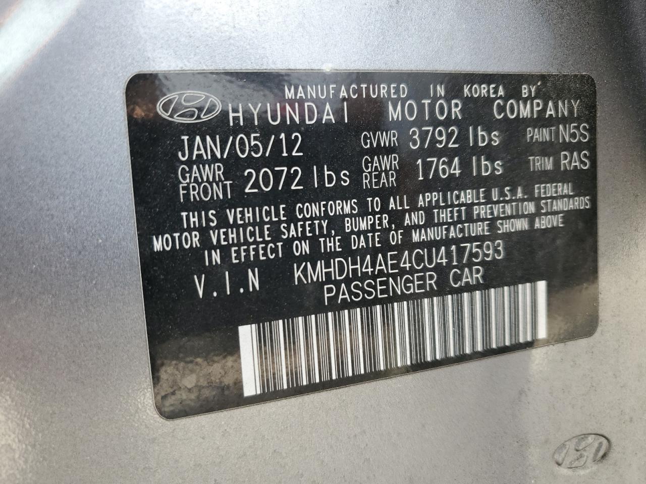 Photo 11 VIN: KMHDH4AE4CU417593 - HYUNDAI ELANTRA 