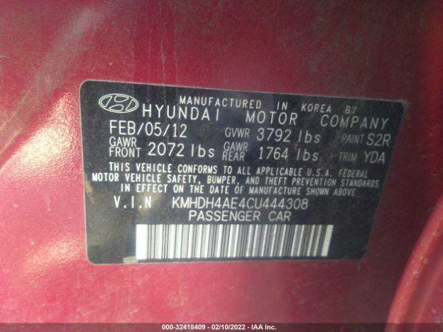 Photo 8 VIN: KMHDH4AE4CU444308 - HYUNDAI ELANTRA 