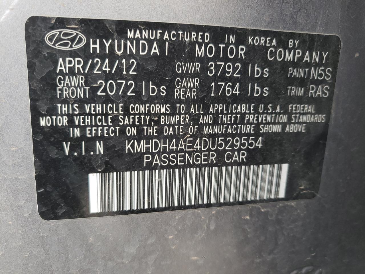 Photo 11 VIN: KMHDH4AE4DU529554 - HYUNDAI ELANTRA 