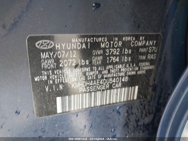 Photo 8 VIN: KMHDH4AE4DU540148 - HYUNDAI ELANTRA 