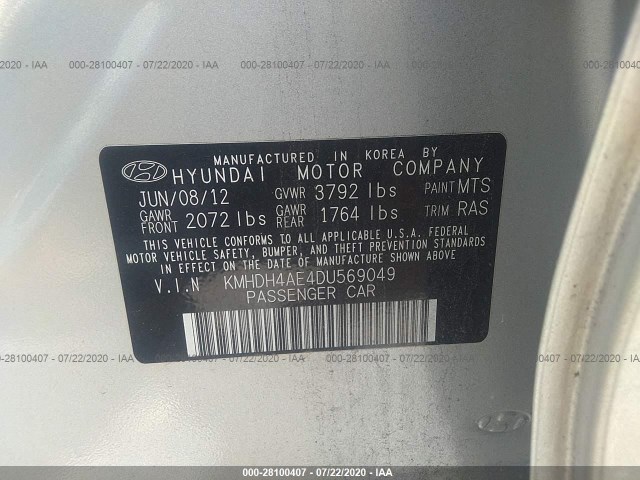 Photo 8 VIN: KMHDH4AE4DU569049 - HYUNDAI ELANTRA 