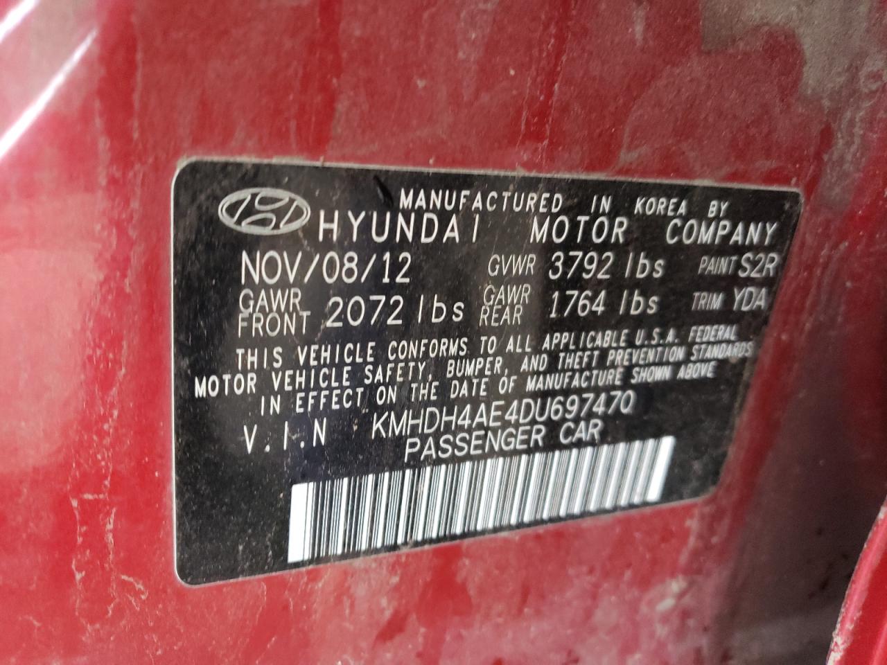 Photo 12 VIN: KMHDH4AE4DU697470 - HYUNDAI ELANTRA 