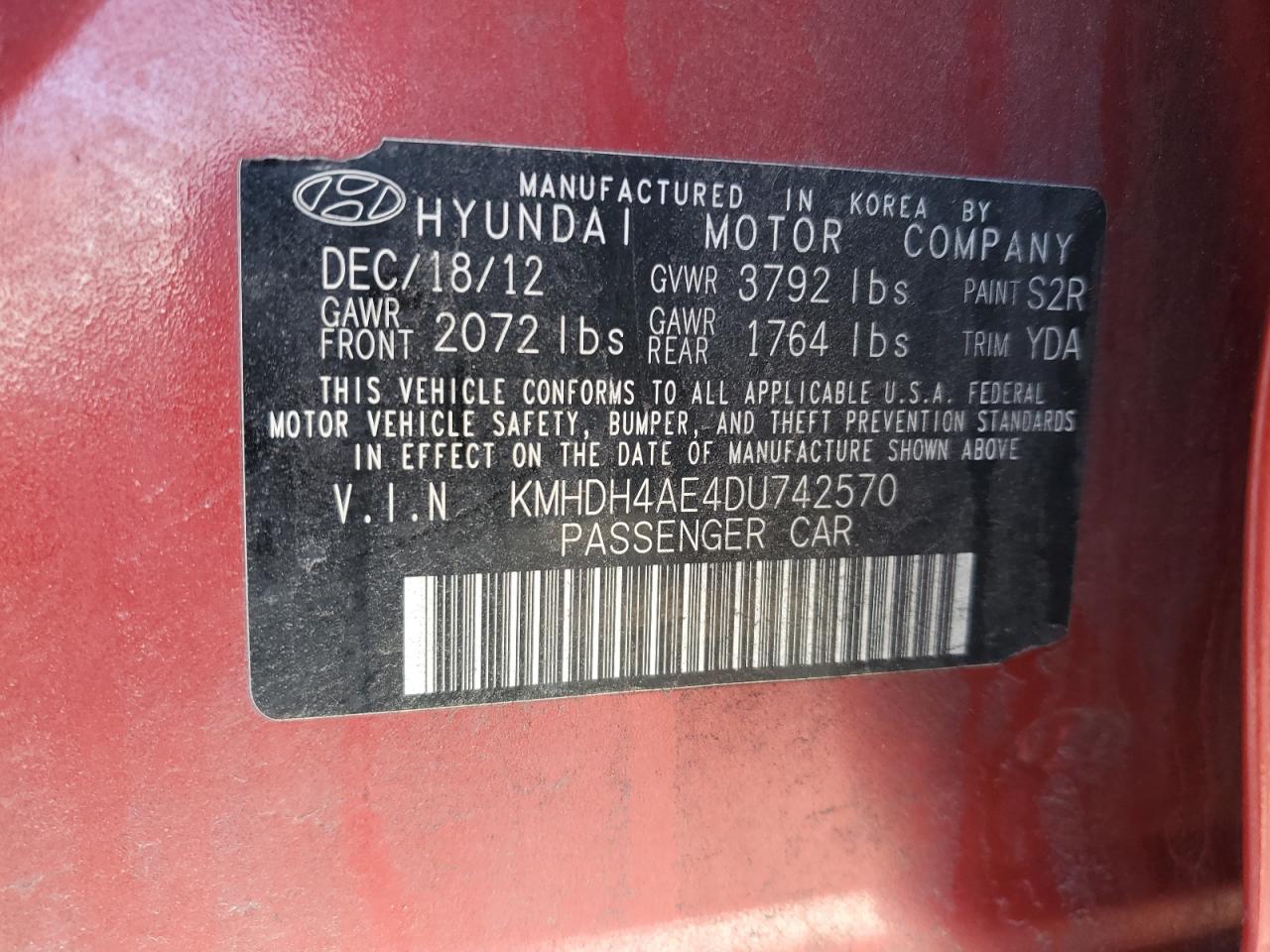 Photo 11 VIN: KMHDH4AE4DU742570 - HYUNDAI ELANTRA 