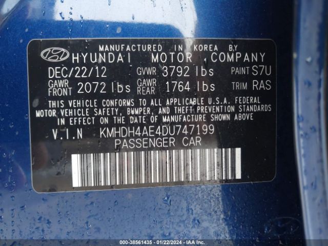 Photo 8 VIN: KMHDH4AE4DU747199 - HYUNDAI ELANTRA 