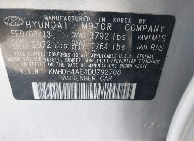 Photo 8 VIN: KMHDH4AE4DU792708 - HYUNDAI ELANTRA 