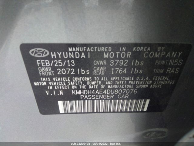 Photo 8 VIN: KMHDH4AE4DU807076 - HYUNDAI ELANTRA 