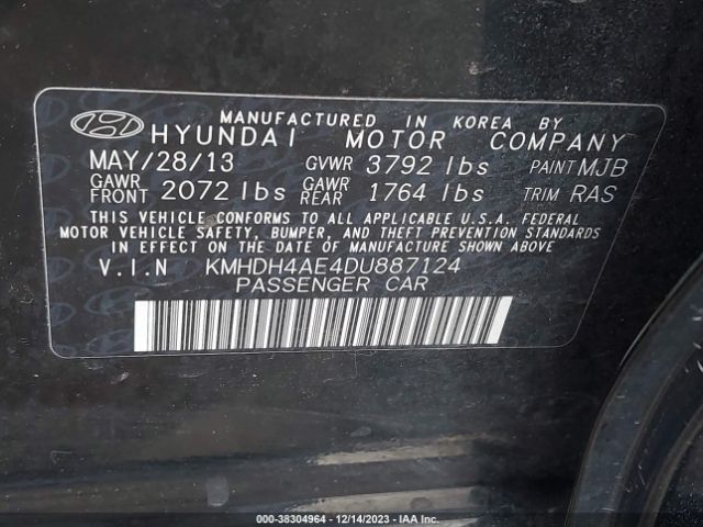 Photo 8 VIN: KMHDH4AE4DU887124 - HYUNDAI ELANTRA 