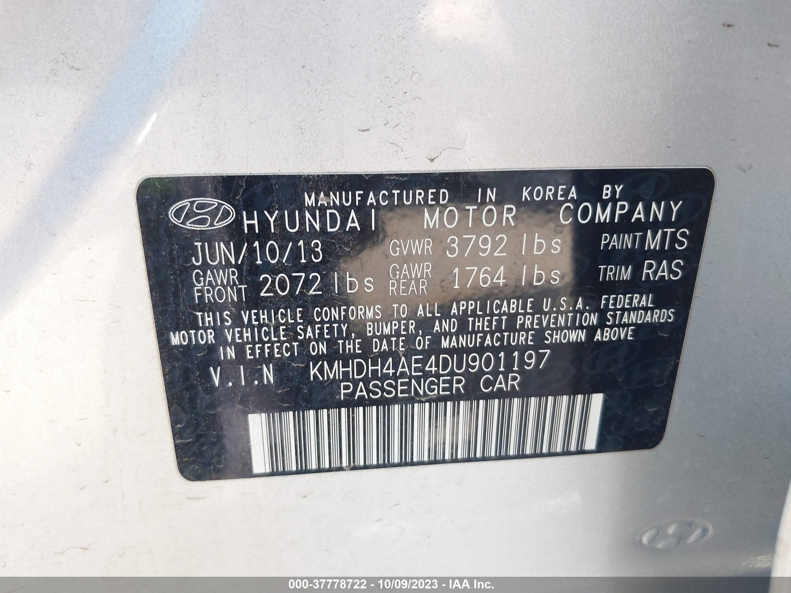 Photo 8 VIN: KMHDH4AE4DU901197 - HYUNDAI ELANTRA 