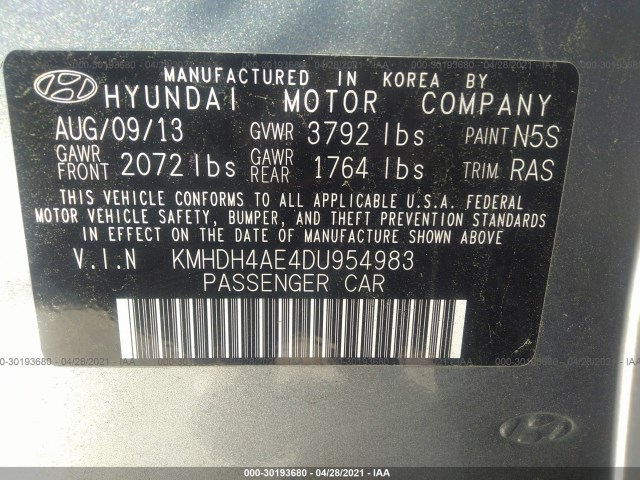 Photo 8 VIN: KMHDH4AE4DU954983 - HYUNDAI ELANTRA 