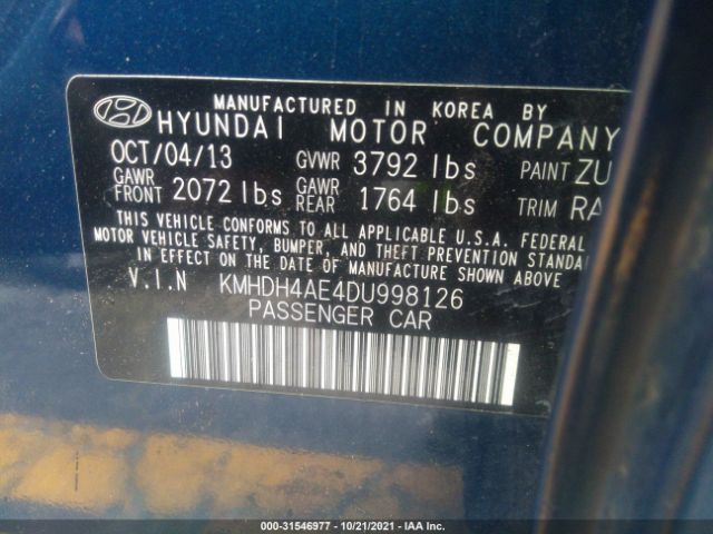 Photo 8 VIN: KMHDH4AE4DU998126 - HYUNDAI ELANTRA 