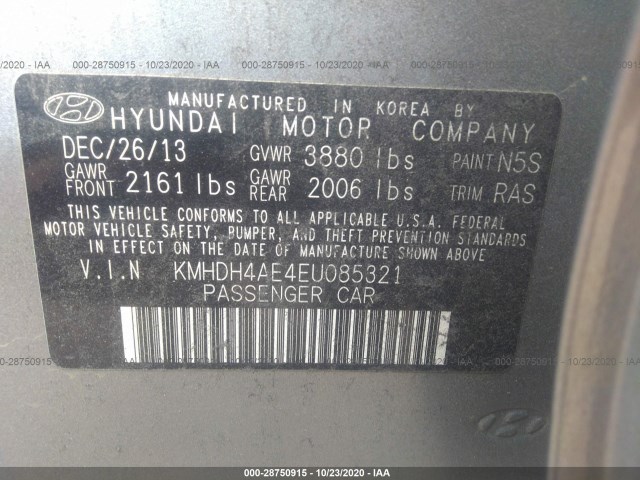 Photo 8 VIN: KMHDH4AE4EU085321 - HYUNDAI ELANTRA 