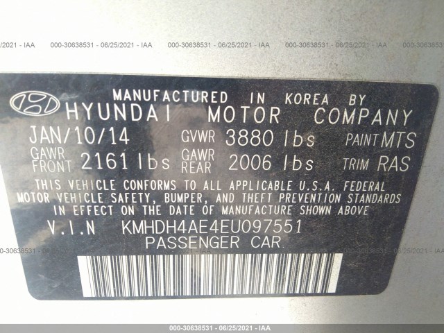 Photo 8 VIN: KMHDH4AE4EU097551 - HYUNDAI ELANTRA 