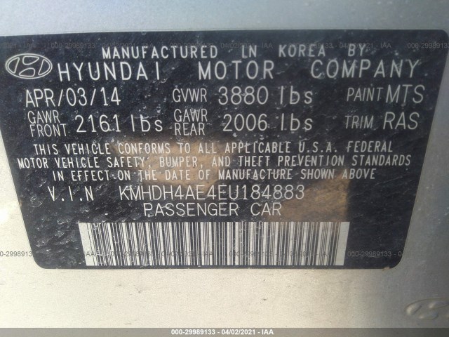 Photo 8 VIN: KMHDH4AE4EU184883 - HYUNDAI ELANTRA 