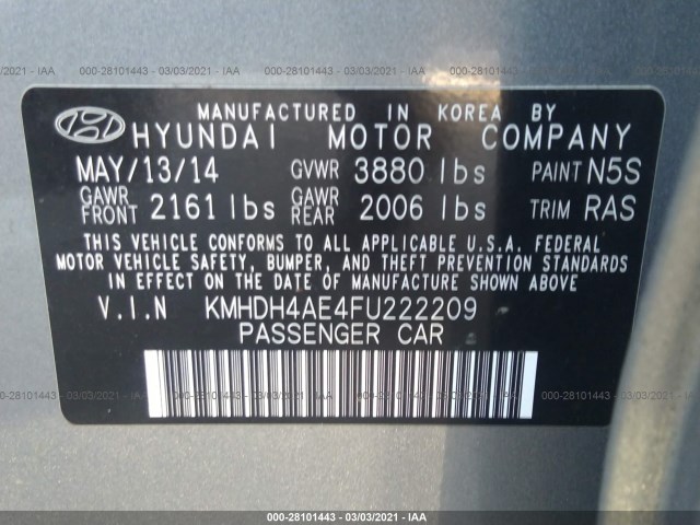 Photo 8 VIN: KMHDH4AE4FU222209 - HYUNDAI ELANTRA 