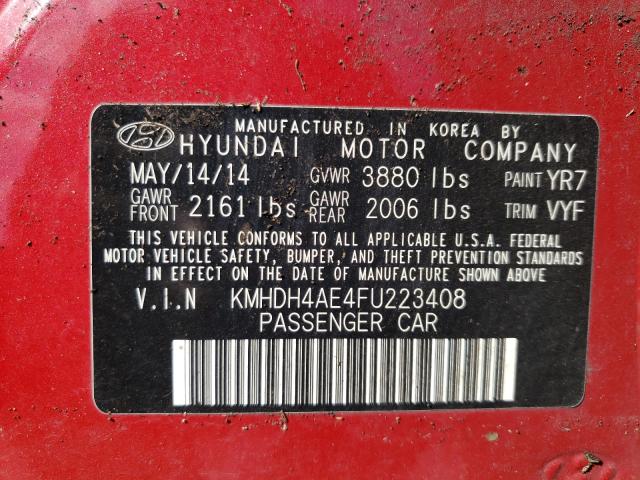 Photo 9 VIN: KMHDH4AE4FU223408 - HYUNDAI ELANTRA SE 