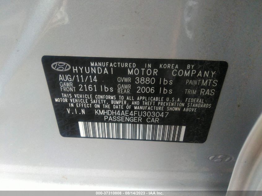 Photo 8 VIN: KMHDH4AE4FU303047 - HYUNDAI ELANTRA 