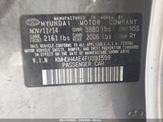 Photo 8 VIN: KMHDH4AE4FU381599 - HYUNDAI ELANTRA 