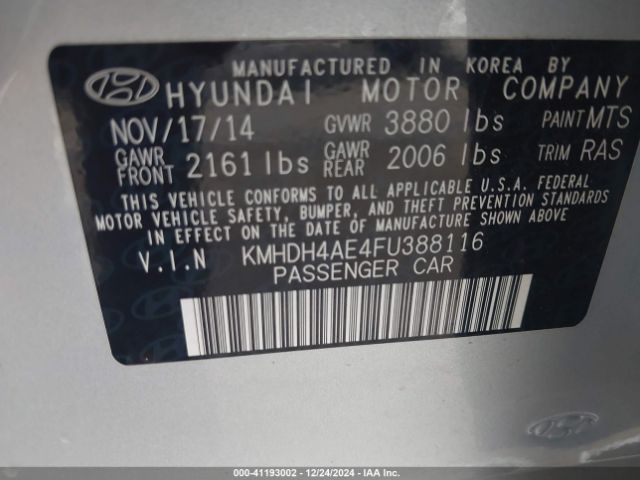 Photo 8 VIN: KMHDH4AE4FU388116 - HYUNDAI ELANTRA 