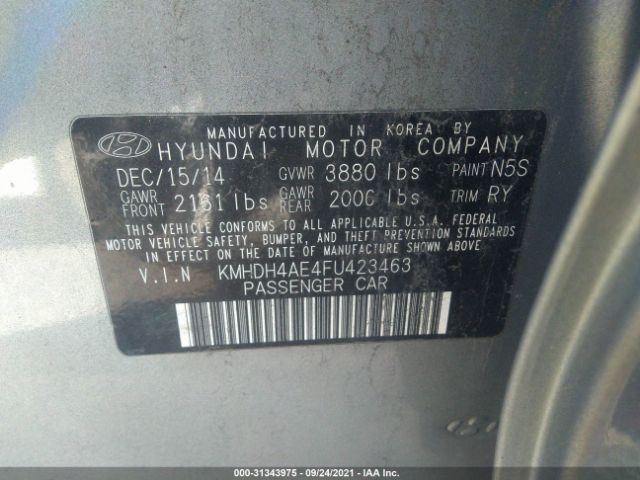 Photo 8 VIN: KMHDH4AE4FU423463 - HYUNDAI ELANTRA 