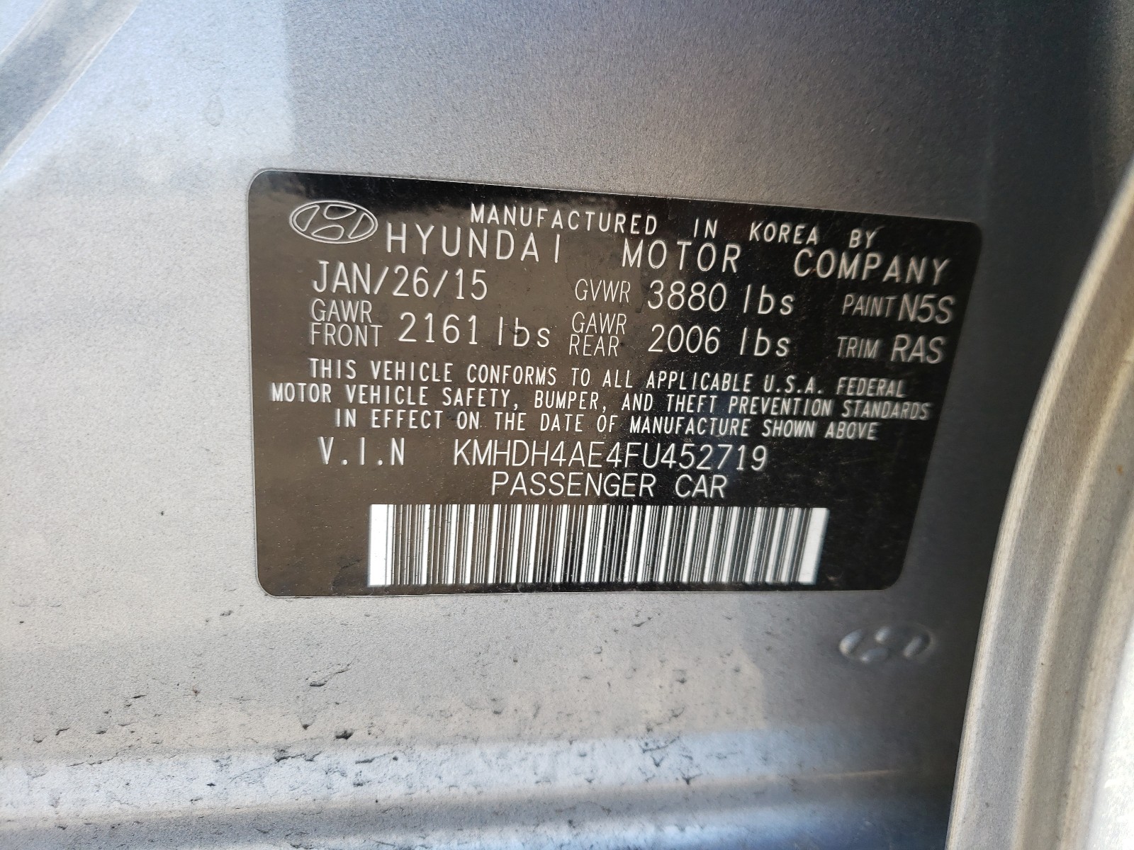 Photo 9 VIN: KMHDH4AE4FU452719 - HYUNDAI ELANTRA SE 