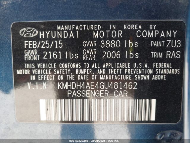 Photo 8 VIN: KMHDH4AE4GU481462 - HYUNDAI ELANTRA 