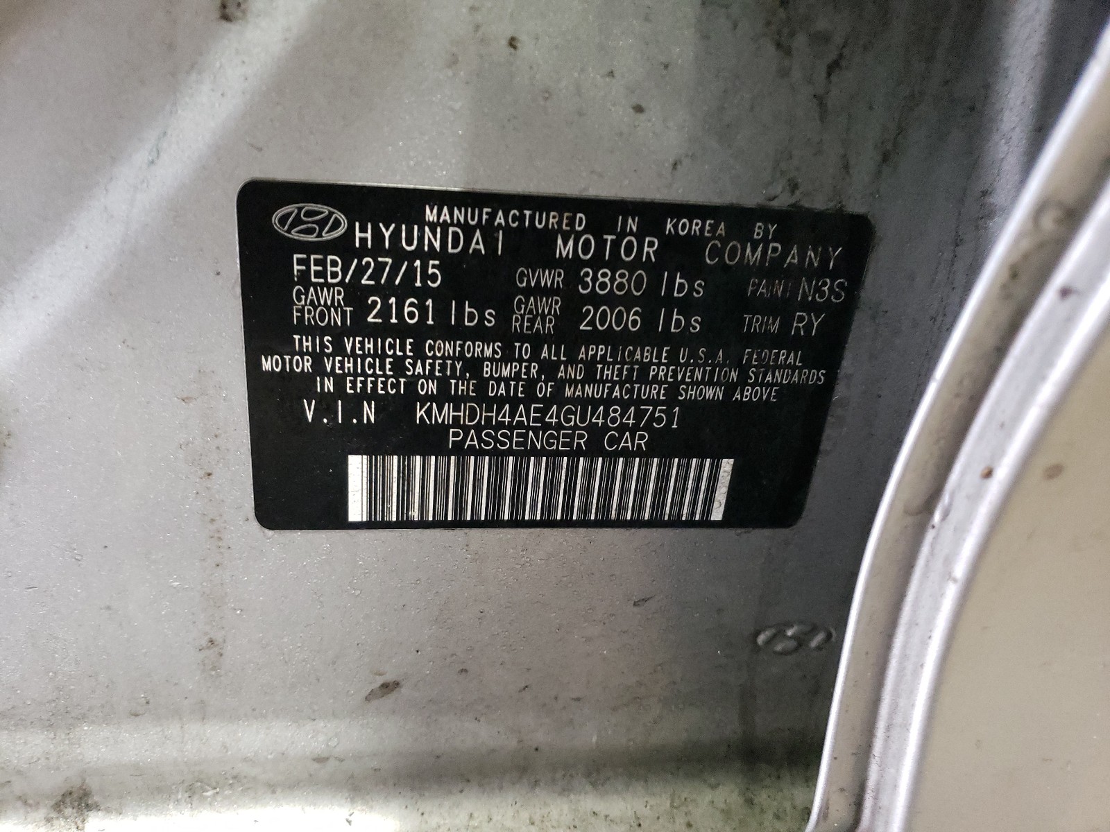 Photo 9 VIN: KMHDH4AE4GU484751 - HYUNDAI ELANTRA 