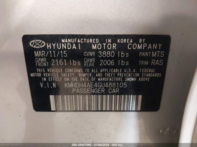 Photo 8 VIN: KMHDH4AE4GU488105 - HYUNDAI ELANTRA 