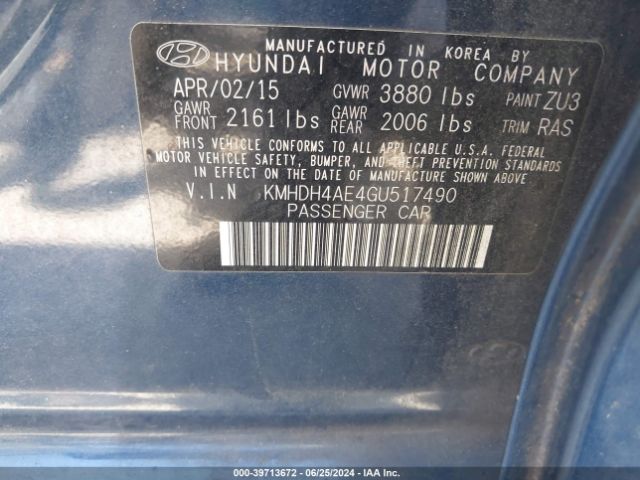 Photo 8 VIN: KMHDH4AE4GU517490 - HYUNDAI ELANTRA 