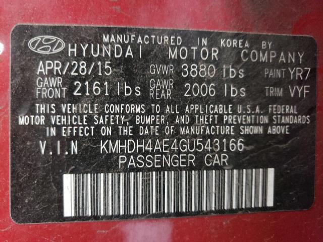 Photo 9 VIN: KMHDH4AE4GU543166 - HYUNDAI ELANTRA SE 