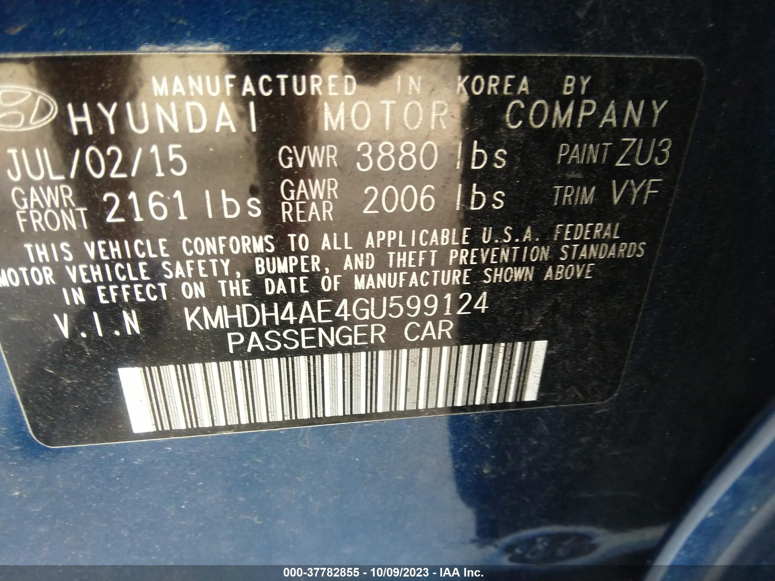 Photo 8 VIN: KMHDH4AE4GU599124 - HYUNDAI ELANTRA 