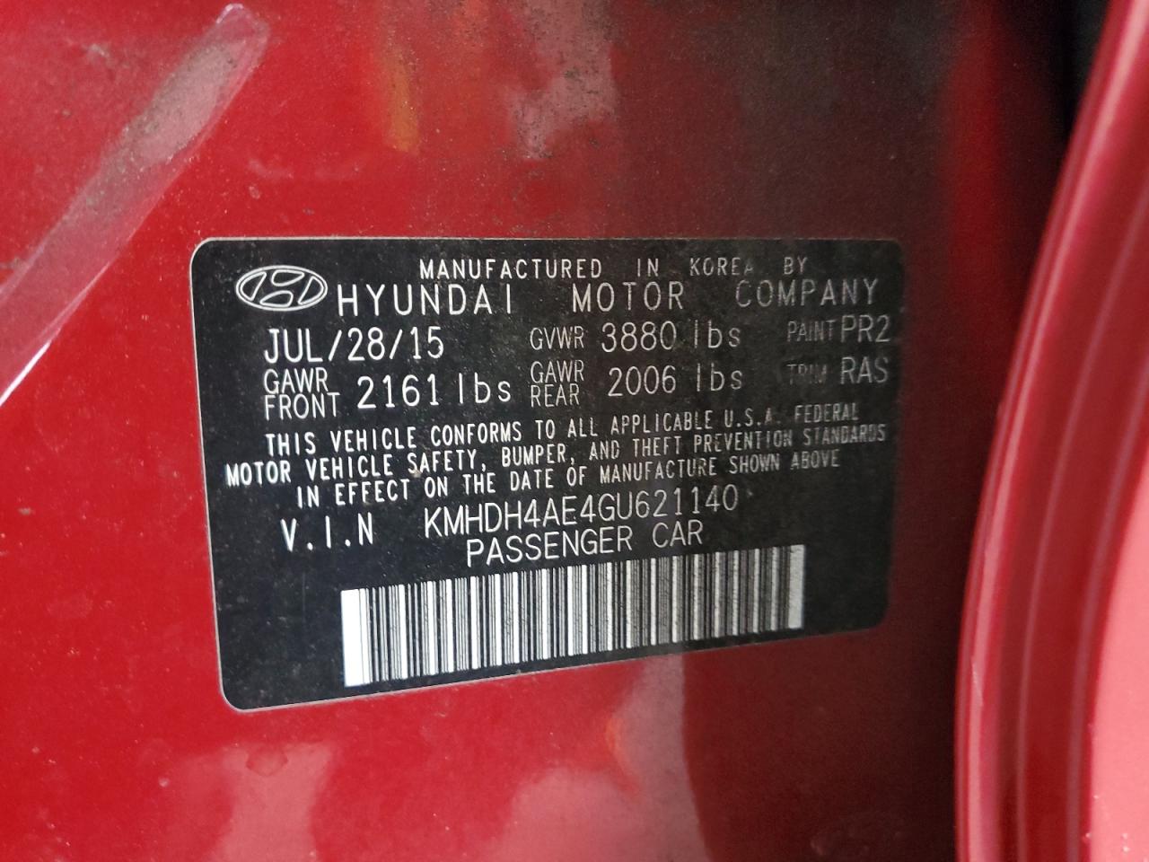 Photo 11 VIN: KMHDH4AE4GU621140 - HYUNDAI ELANTRA 