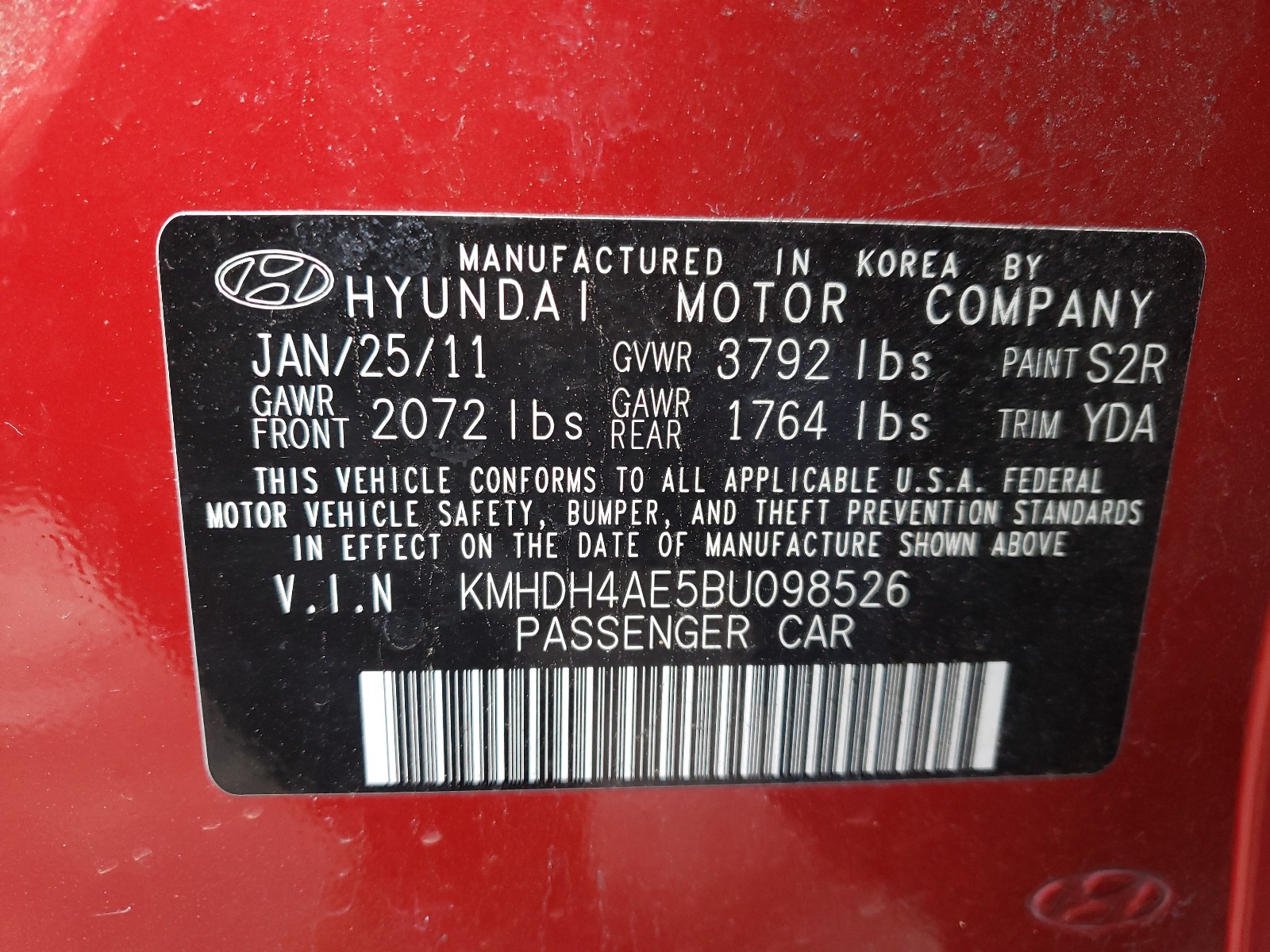 Photo 9 VIN: KMHDH4AE5BU098526 - HYUNDAI ELANTRA GL 